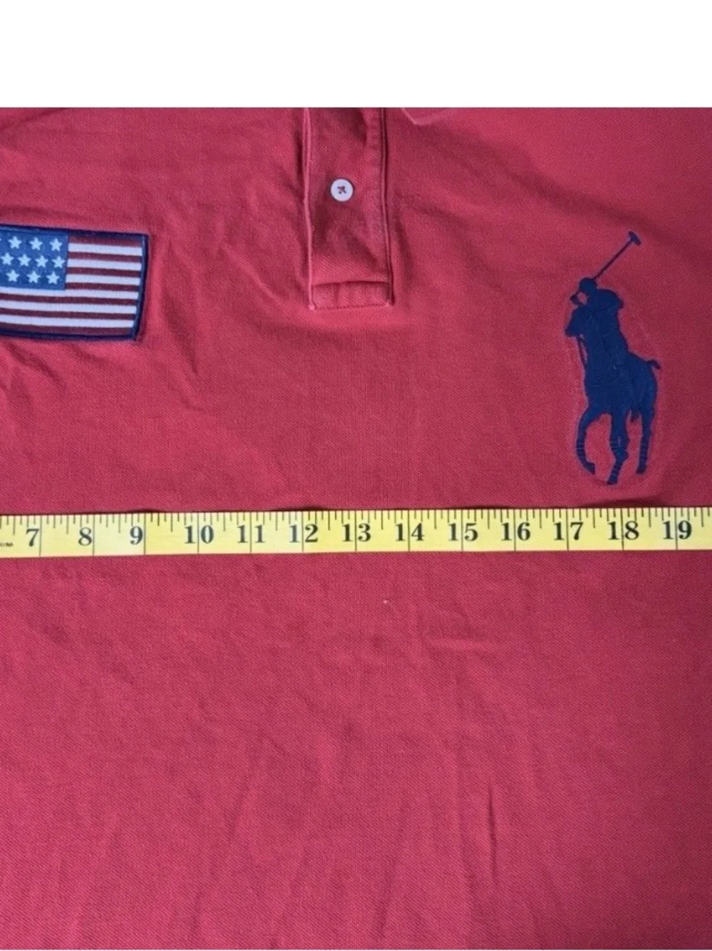 Polo Ralph Lauren Red Big Pony Polo Shirt USA Flag Patch Number 2 Mens Size XXL